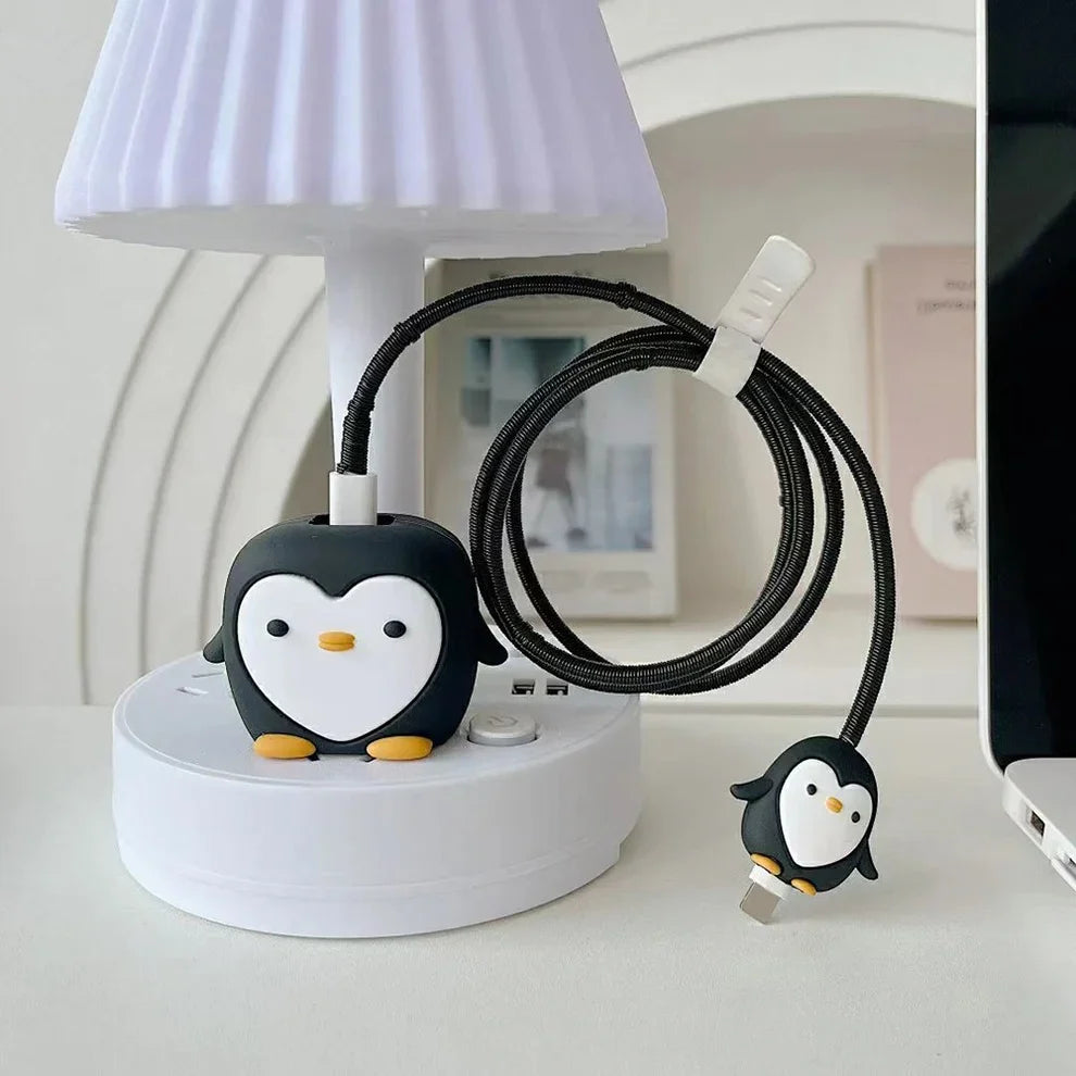Iphone Charger Case Cover - Penguin - 4 Piece Set (With Wire Protector)