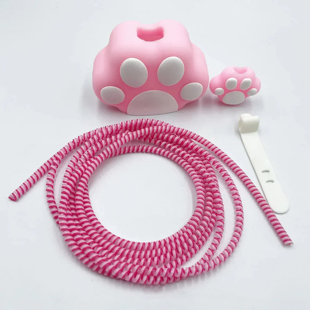 Iphone Charger Case Cover - Cute Paws - 4 Piece Set (With Wire Protector)