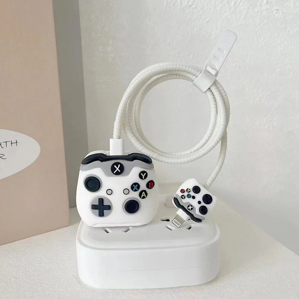 Iphone Charger Case Cover - Xbox White - 4 Piece Set (With Wire Protector)