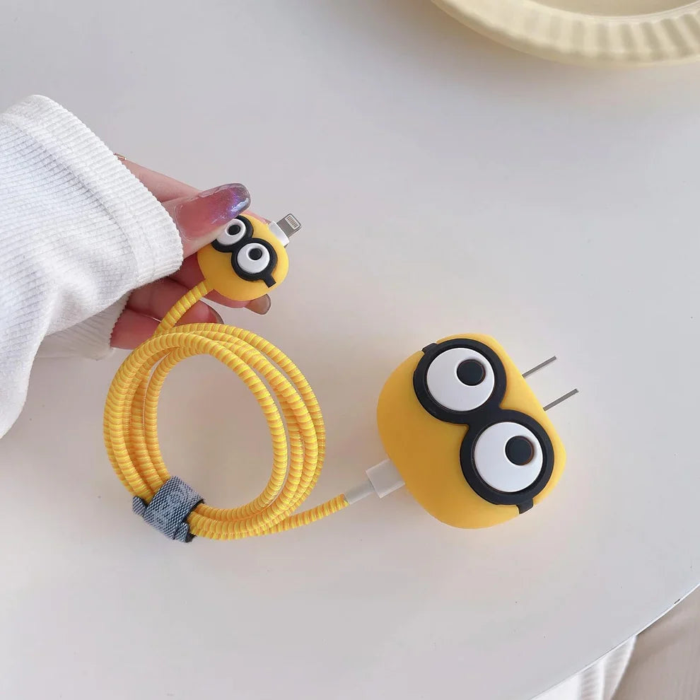 Iphone Charger Case Cover - Yellow Owl - 4 Piece Set (With Wire Protector)