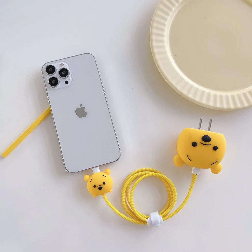Iphone Charger Case Cover - Winnie The Pooh - 4 Piece Set (With Wire Protector)