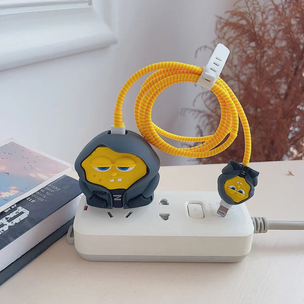 Iphone Charger Case Cover - Sponge Bob - 4 Piece Set (With Wire Protector)