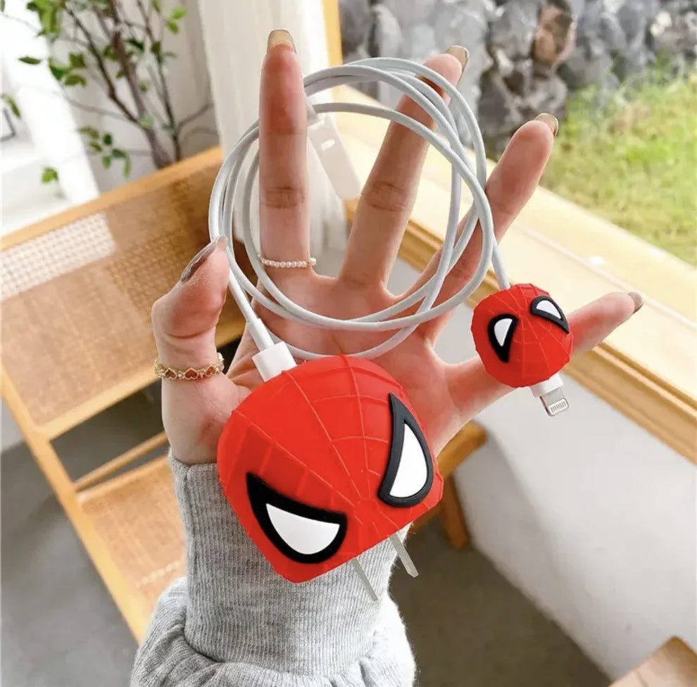 Iphone Charger Case Cover - Spiderman - 4 Piece Set (With Wire Protector)