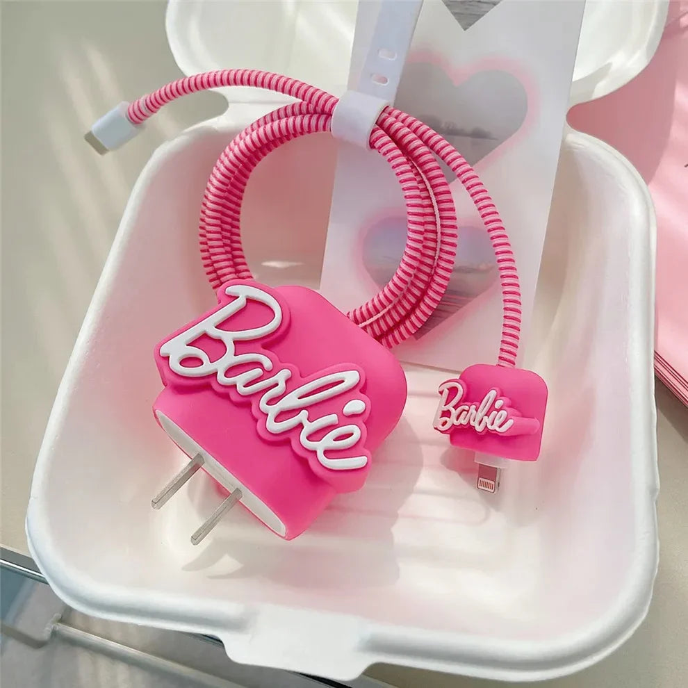 Iphone Charger Case Cover - Barbie - 4 Piece Set (With Wire Protector)