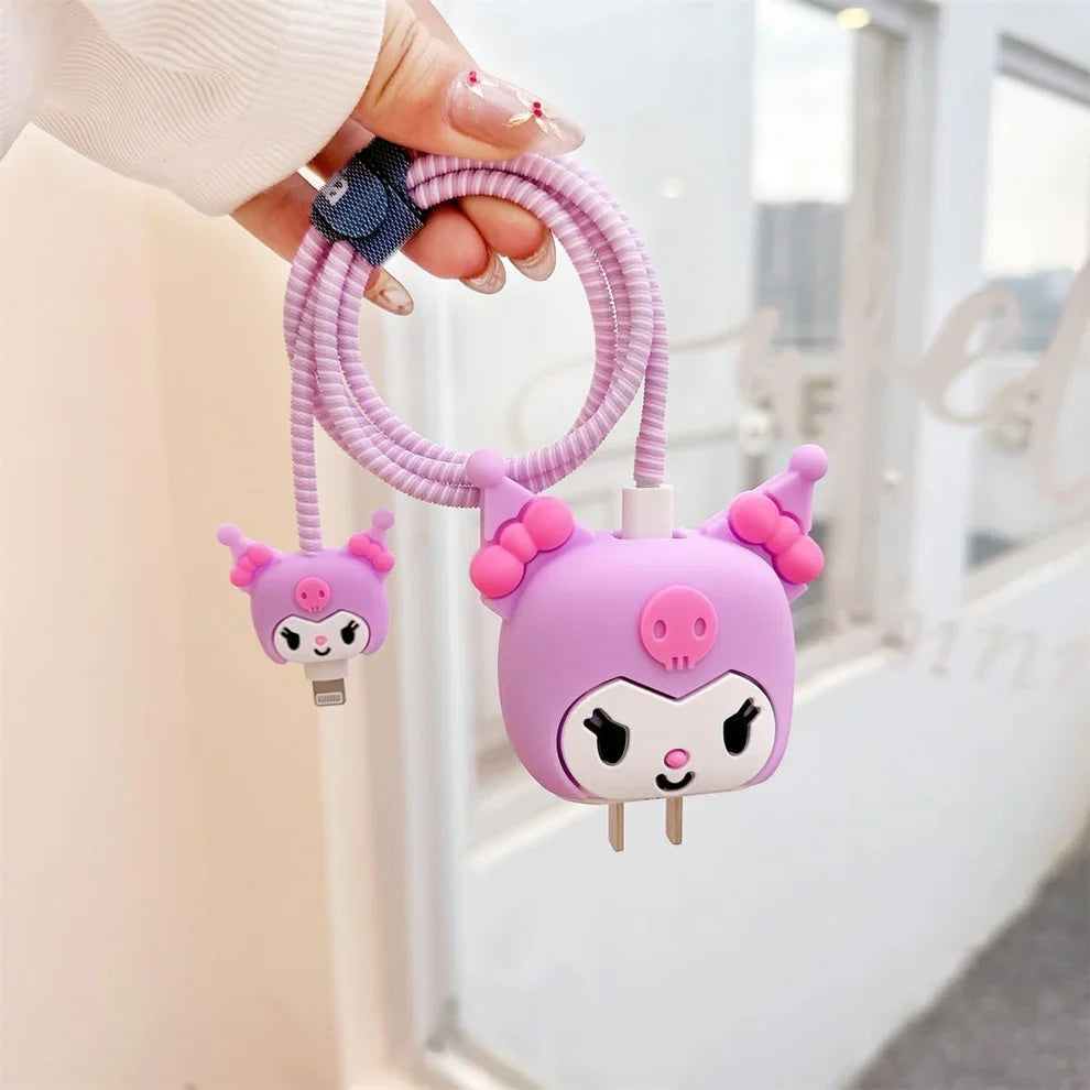 Iphone Charger Case Cover - Purple Cutie - 4 Piece Set (With Wire Protector)